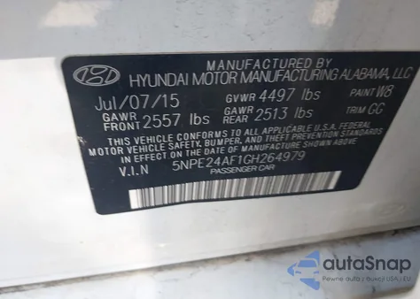 2016 Hyundai Sonata Se из США, поврежденный, VIN 5NPE24AF1GH264979